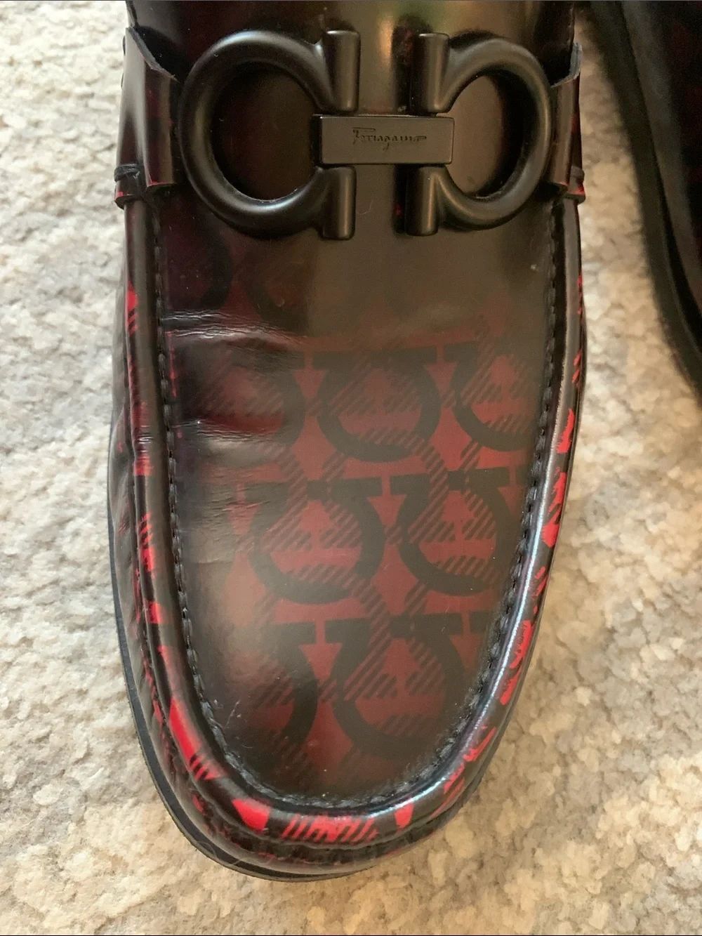 Salvatore Ferragamo Men’s Black and Red Gancini Leather Loafers